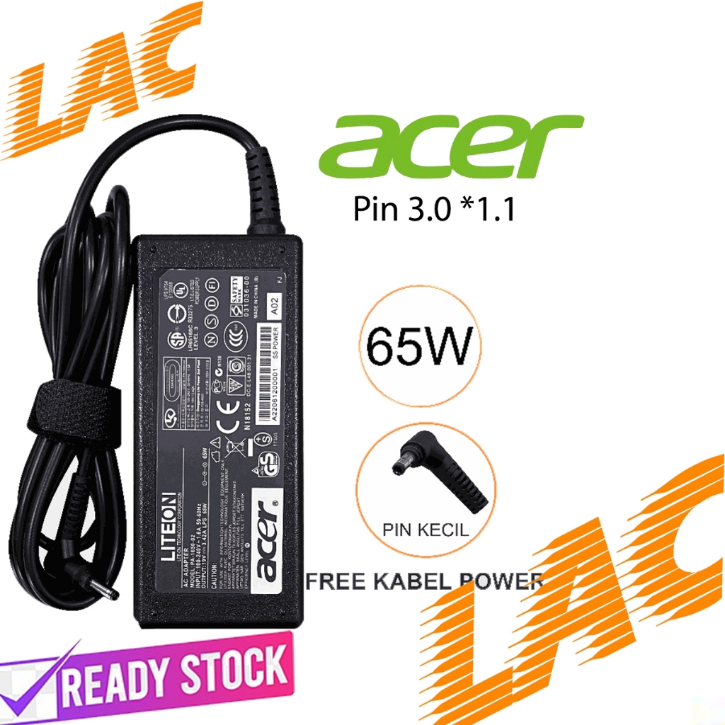 Acer 19 Charger Adapter.V 3.42A DC 3.0x1.1mm ฟรี ACER SWIFT 3 SF314-52G SP315 SW312 V13 V3 สายไฟ