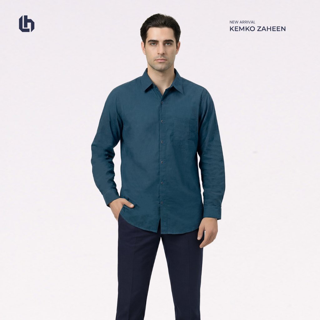 KATUN KEMEJA LUQMAN HAKIM - Zaheen Emerald - เสื้อเชิ้ตแขนยาวผู้ชายมุสลิมทําจากผ้าฝ้ายปารีส เรียบหรู