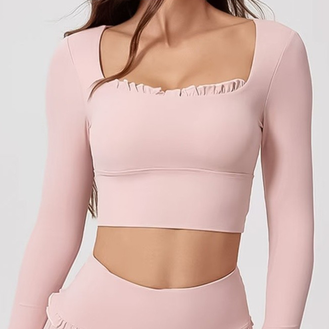SPORTWEAR ผู้หญิง Sporty Top แขนยาว U คอ Basic Crop Top Staylish ออกกําลังกาย Zumba Pilates โยคะวิ่ง
