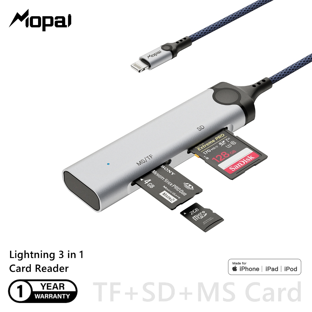 Mopai - KT411 iPhone MFi / iPad ถึง MS/SD/TF Card 3in1 Card Reader Adapter Lightning