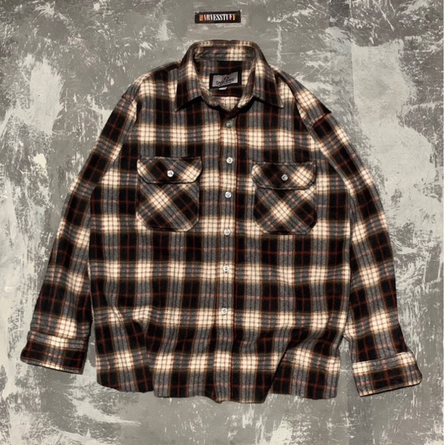 FLANNEL VETERANO WOLLA VTG DYU DYU BROWN CREAM HRVS