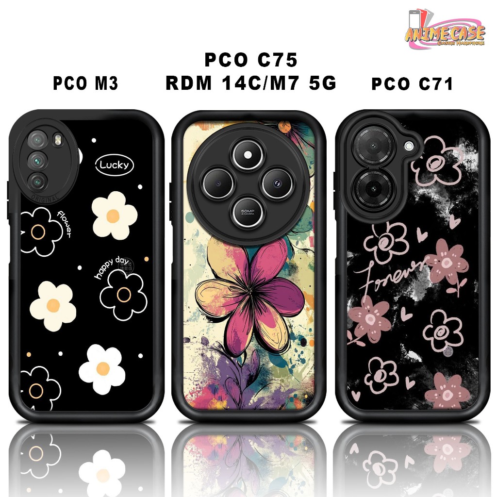 Softcase glossy POCO M3 C75 REDMI 14C M7 5G C71 Casing Case Hp Silicone Camera Protection FLOWER