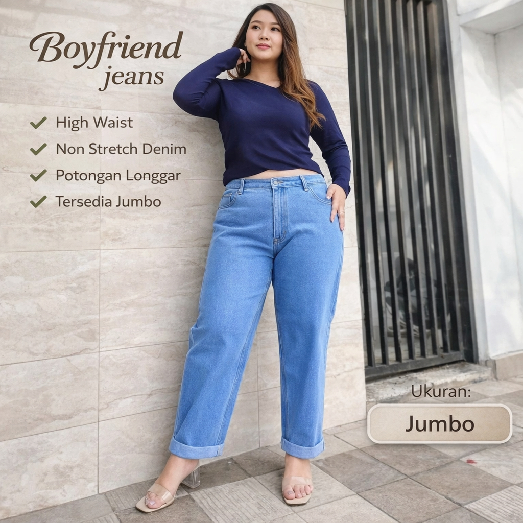 Boyfriend Highwaist Jumbo Jeans กางเกงแฟนไซส์ใหญ่ Mom Jeans JUMBO