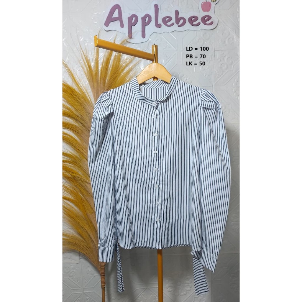 KEMEJA PUFFY SLEEVE STRIPED SHIRT BLOUSE WITH BALLOON