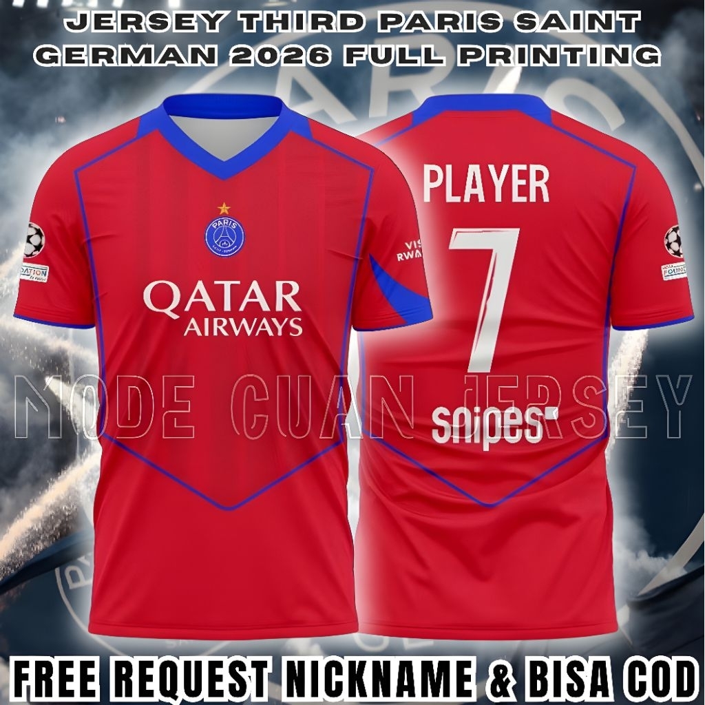 ล่าสุด PSG Third Jersey 2026 พิมพ์เต็มฟรีขอ Nickname
