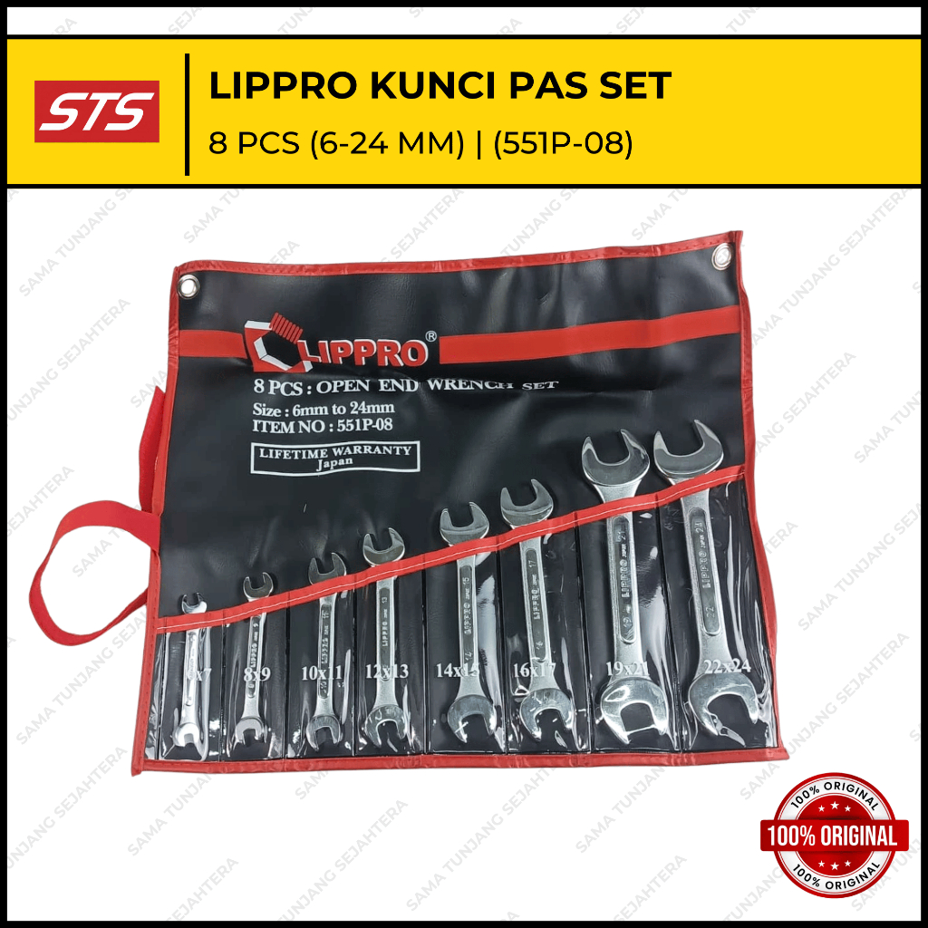 LIPPRO WRENCH SET 8 ชิ้น (6-24 MM) - OPEN END WRENCH SET (551P-08)