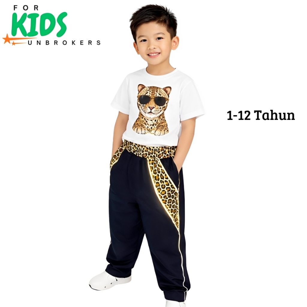 Y2K LIST REFLECTIVE LEOPARD BAGGY PANTS สําหรับเด็ก - LEOPARD MOTIF BAGGY PANTS สําหรับเด็ก 1-12 ปี