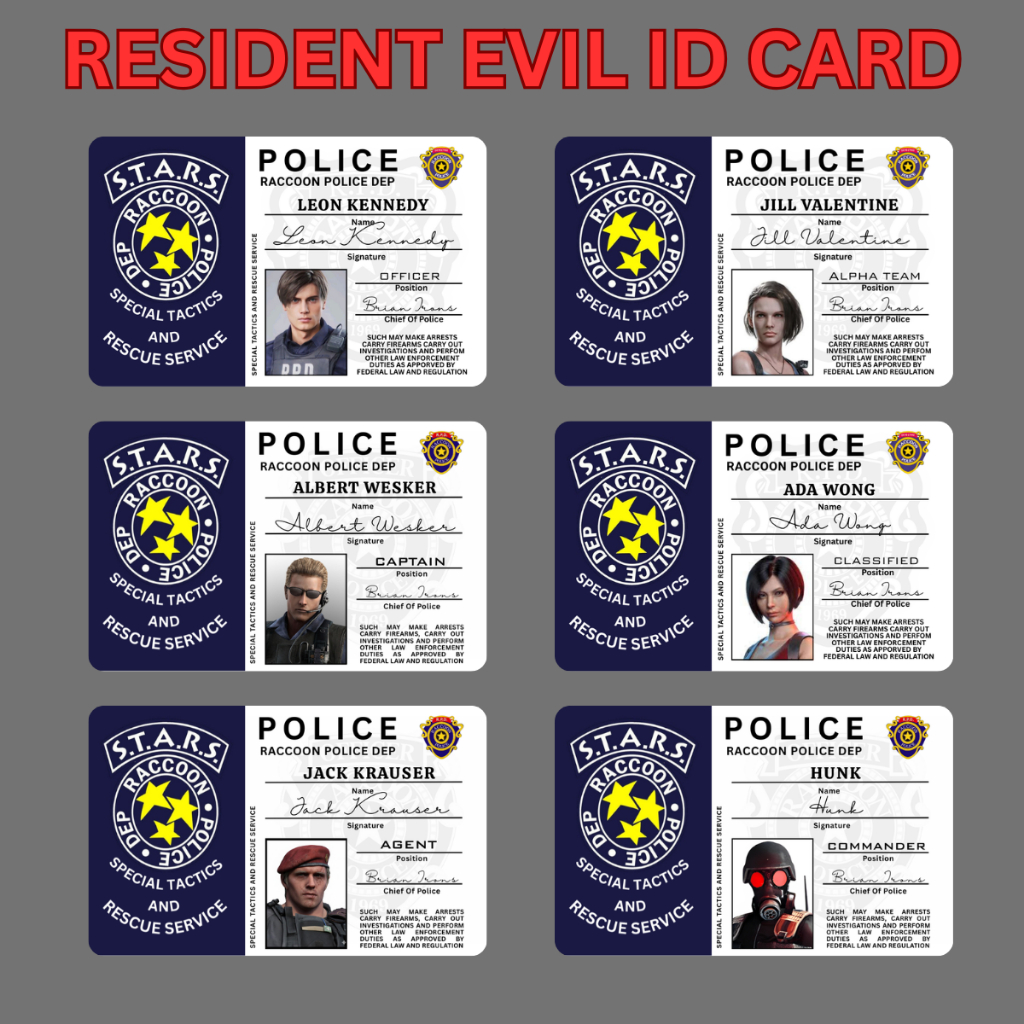 Resident Evil Cosplay ID PVC Badge เกมที่ถูกต้อง (Leon, Jill, Available, Albert - Racoon City)