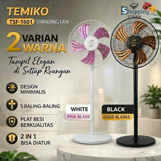 Kipas Angin Berdiri Stand Fan Body Hitam Gentlement Baling Besi Gold Emas Mewah Elegant Kipas Angin TEMIKO 16 Inch 2in1 TSF-1601 Standfan Tornado Gold Blade Pink Blade