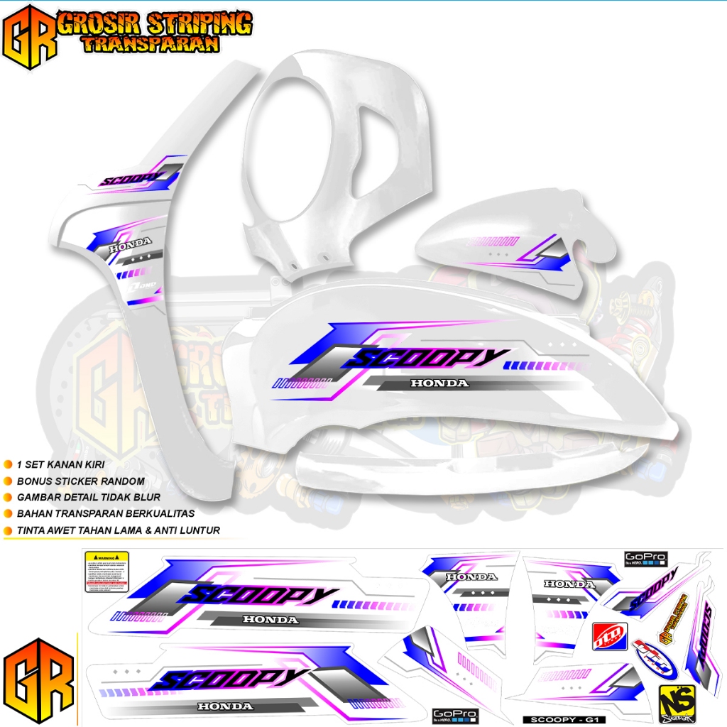 TRANSPARENT STRIPING SCOOPY ใหม่ 2021-2024 | ฮอนด้า ตัก |พรีเมี่ยมคุณภาพชัดเจน |CODE G PATTERN LINE MOTIF
