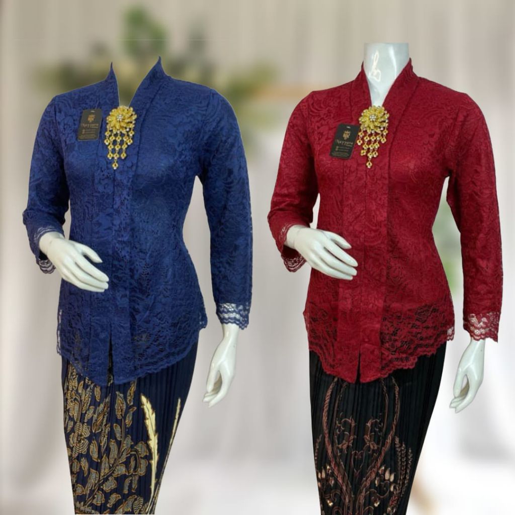 MERAH Floy Brocade แขนยาว Kebaya Set Ld 120 Jumbo XXXL Floy แขนยาว Kebaya Top Maroon Red Chili Kebay