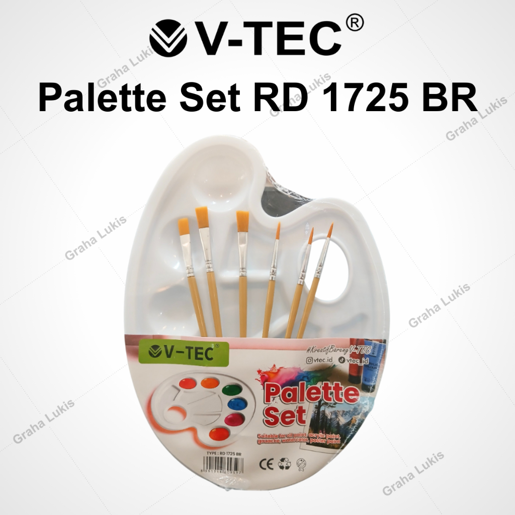V-Tec Plastic Palette Set RD 1725 BR + แปรง 6 ชิ้น - พาเลทวาดภาพ