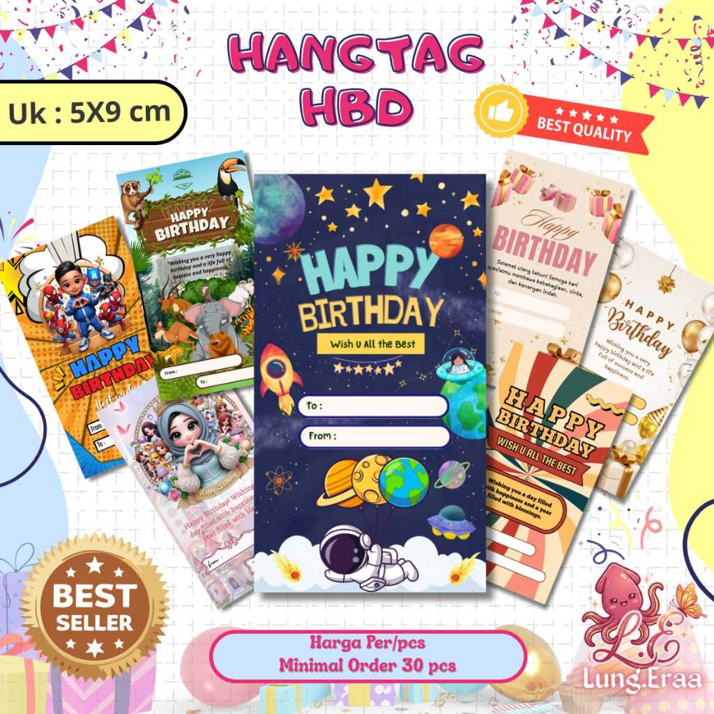 แท็กแขวนสุขสันต์วันเกิด | การ์ดของขวัญ | แขวนวันเกิด | แขวนอยู่ตามวันเกิด | แท็กแขวนของขวัญ HBD | HB