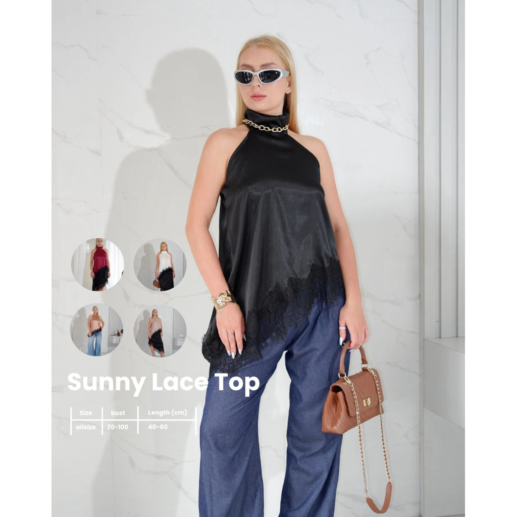 Balietnik Sunny Lace Top เสื้อซาติน Lace Top Halter Top