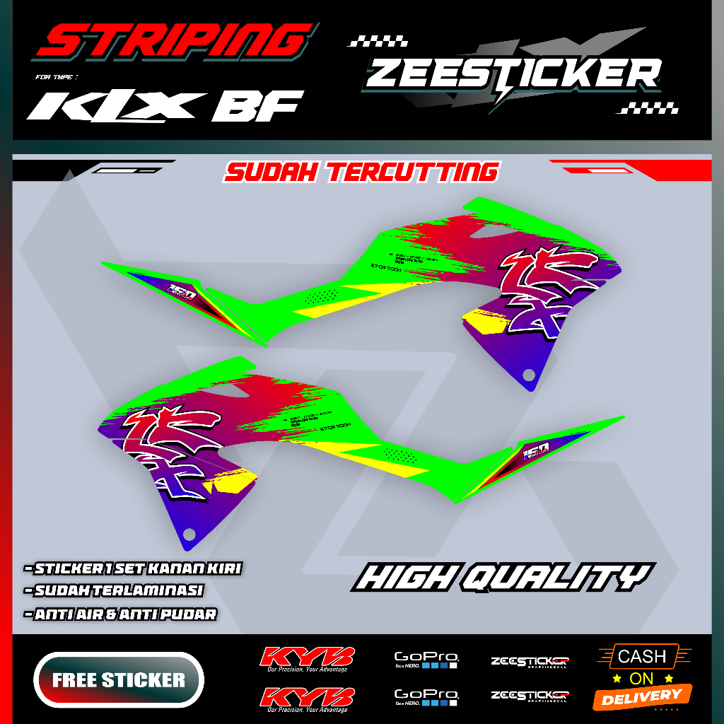 สติ๊กเกอร์ KLX BF 150 แถบพร้อม GLOSSY HOLOGRAM สี CHROME MOTIF โดย ZEESTICKER