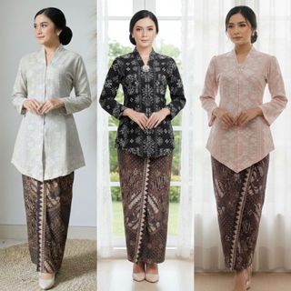 Kebaya Bunga Floral Kembang Model Kutubaru dan Kartini Adat Jawa Bali Tradisional Bahan Katun Kringkel Lokal Tebal dan Tidak Panas Ready Size Jumbo