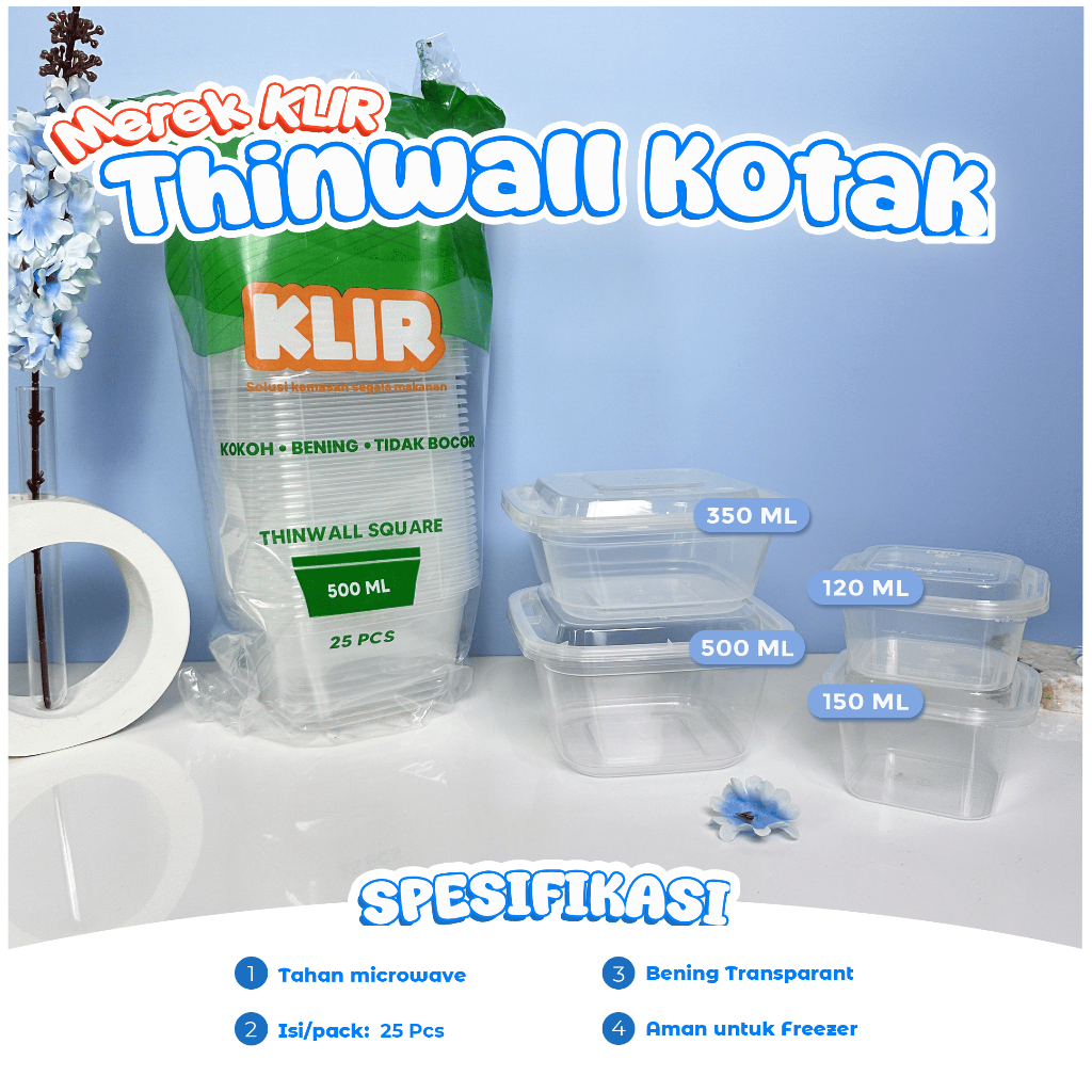 [25PCS] Thinwall KLIR Box 120 ml 150 ml 350 ml 500 ml / Square / Plastic Lunch Box / SQ
