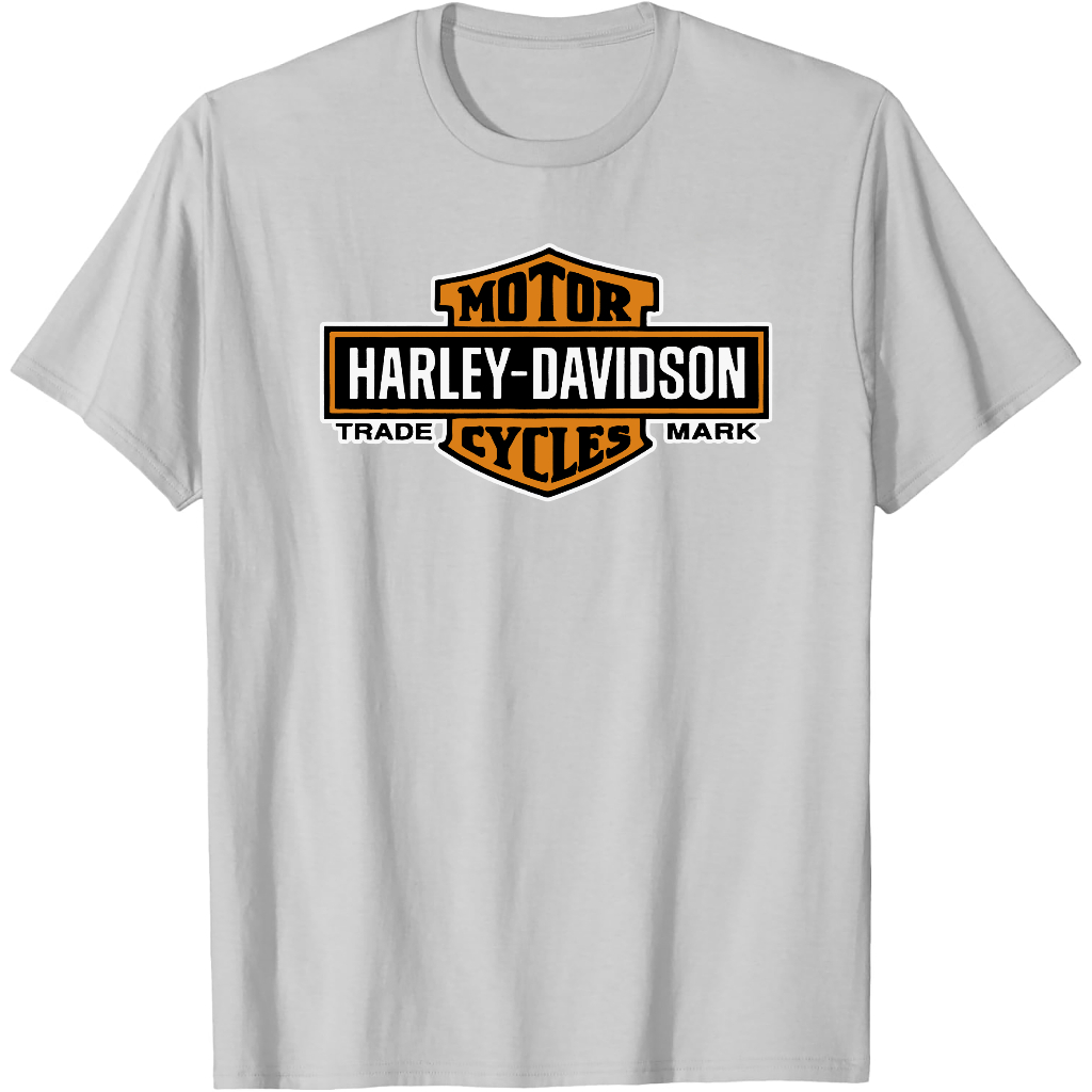 Harley-Davidson Mens Elongated Orange Bar & Shield Charcoal T-Shirt – Vintage 90s Retro Mens Womens 