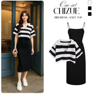 J-style One Set Outfit Wanita ( Crop Top + Midi Dress) Setelan Chizue Korean Style Ootd Casual Set