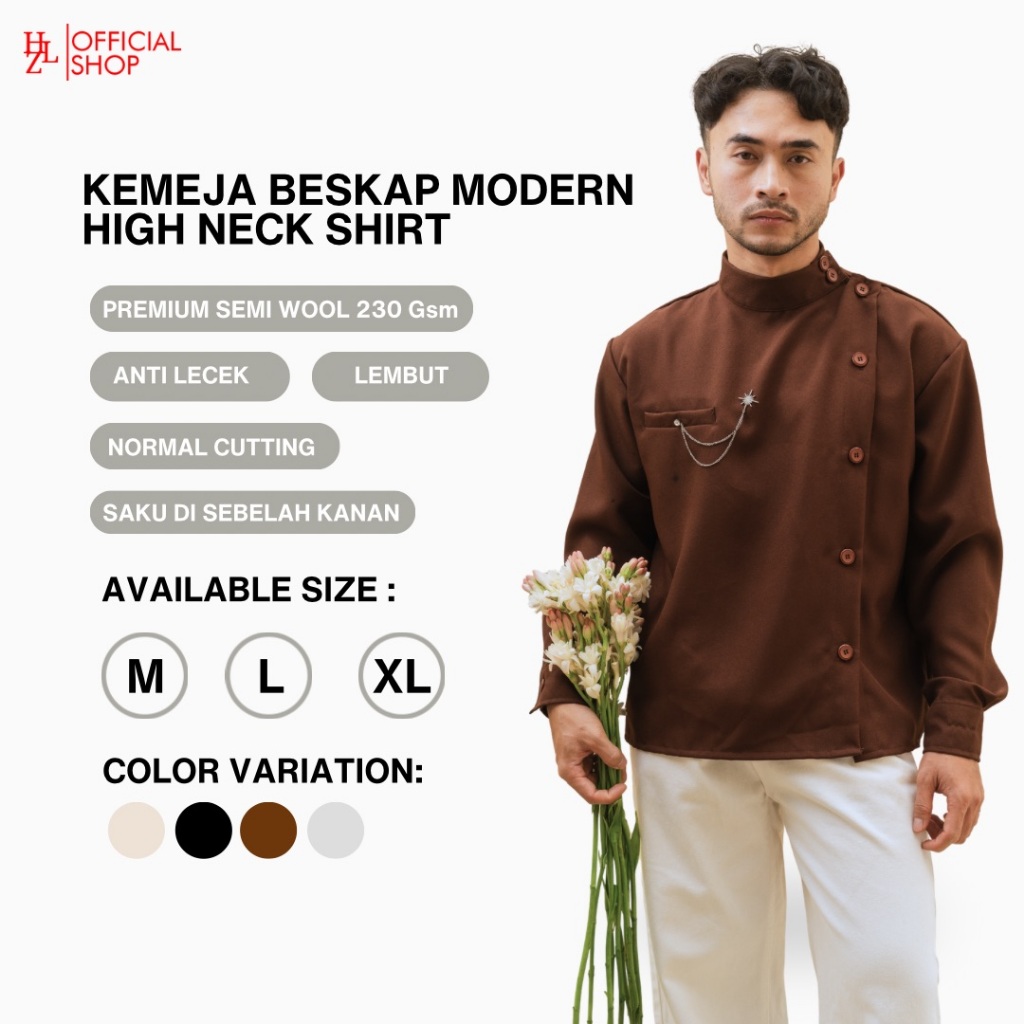 KEMEJA HZL – Modern Beskap Shirt High Neck Shirt Unisex Size M-XL (ผู้ชายและผู้หญิง) ราคา ถูกที่สุด ดีลบีเคเค แกลเลอรีภาพที่ 2