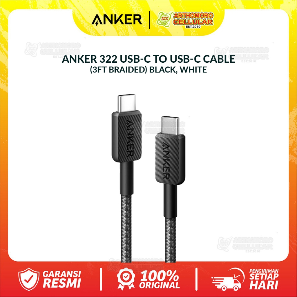 ANKER 322 สาย USB-C เป็น USB-C (3FT BRAIDED) (เฉพาะสายเคเบิล) - ต้นฉบับ