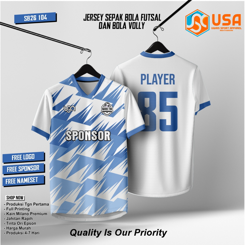 SB26-104 FULL PRINTING FUTSAL/BADMINTON/VOLLEYBALL JERSEY ฟรีชื่อ SPONSOR และ BACK NUMBER/ UNISEX/ F