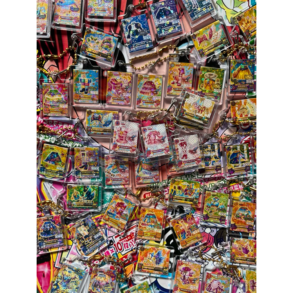 GANTUNGAN Aikatsu พวงกุญแจโฮโลแกรมรูเล็ตไม่มี Chara Ballchain อะคริลิค Gold Ballchain Aikatsu การ์ด 