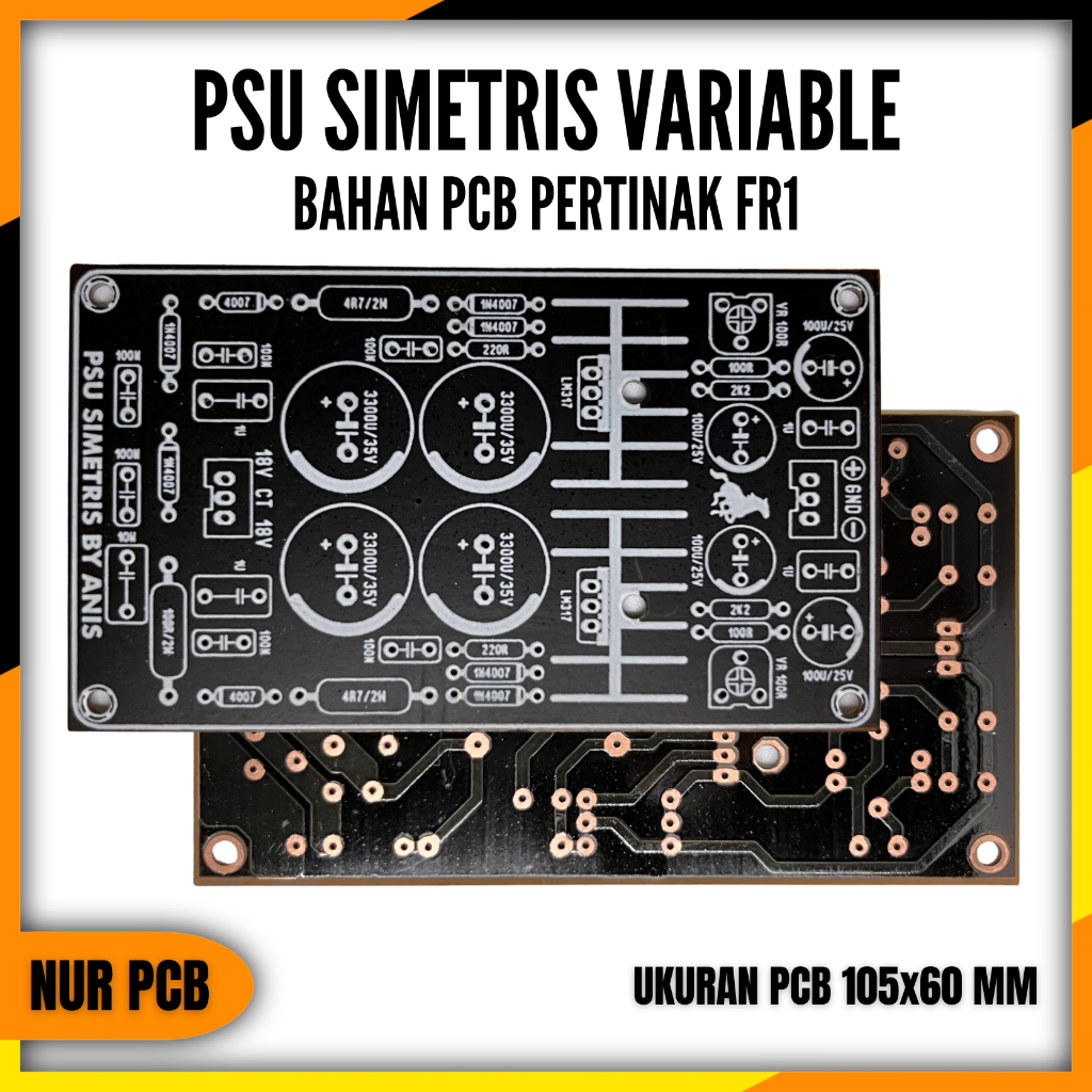 PCB PSU สมมาตร Variable LM317 LM337 ปรับได้ 10.5x6 ซม. PSU-008