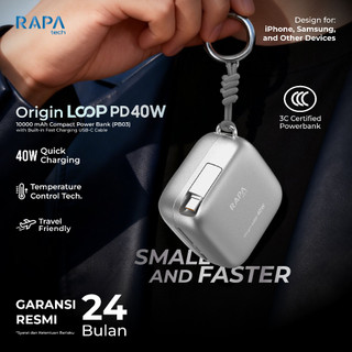 RAPAtech Power Bank 3C/CCC 10.000 mAh for iPhone 17 16 15  Origin Loop PD40W Retractable Cable Type C Fast Charging