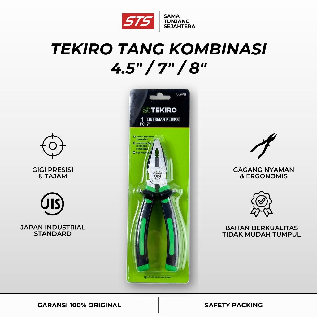 TEKIRO COMBINATION PLIERS 4.5" 7" 8" - LINESMAN PLIERS - CLAMP CUTTING PLIERS - COMBINATION PLIERS