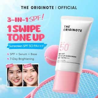 The Originote Bright Tone Up Sunscreen SPF 50 PA+++ 25ml - Sunscreen Wajah Tone Up Mencerahkan Kulit | UV Protection | Sunscreen Ringan Tidak Lengket | Bikin Kulit Cerah & Glowing Daily Use | Efek Glow Tahan Lama | Anti Sinar Matahari
