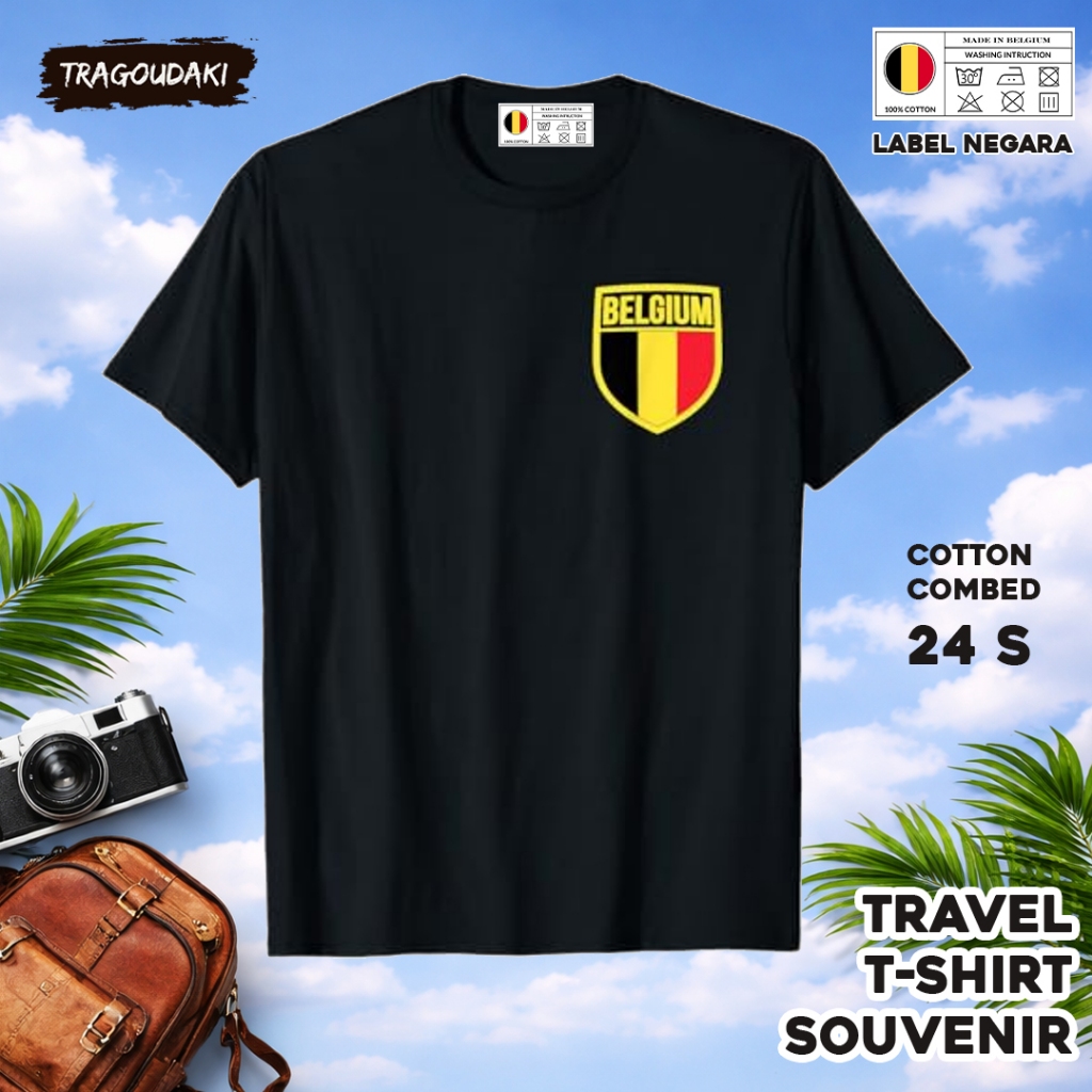 BELGIUM เสื้อยืดของที่ระลึก BELGIUM 38 Tag ของที่ระลึก เสื้อผ้าทําจากผ้าฝ้ายหวี 24s