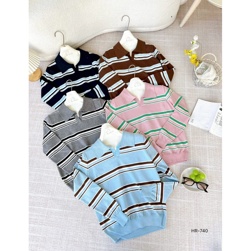 HR-740 OUNIE COLLAR STRIPED TOP (ON012)