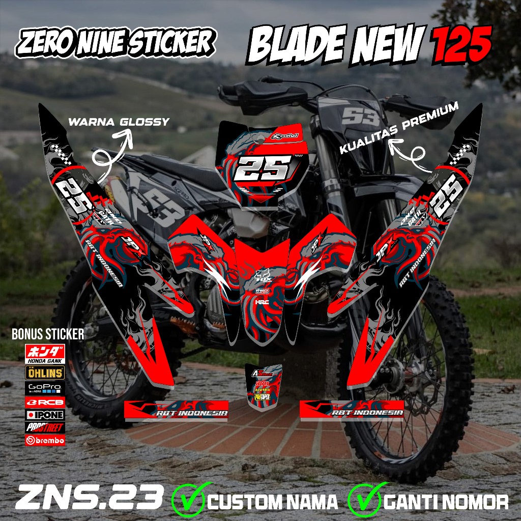 สติ๊กเกอร์ RBT BLADE ใหม่ 125 มอเตอร์ที่กําหนดเอง RBT BEBEK MODIF YZ CRF KLX KX KTM RBT DESIGN ZNS.2