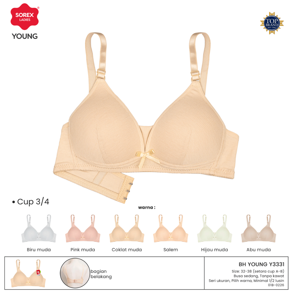 2 SOREX Y3331 0C TEENAGE BRA - ลวดฟรี - โฟมขนาดกลาง - AB Cup BRA - 32~38 - 3 ตะขอ