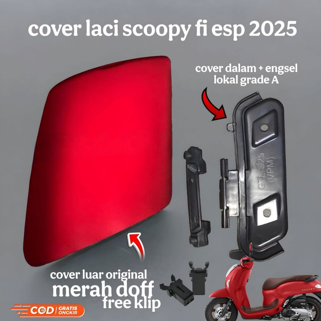 MERAH Honda Scoopy 2025 Gen 2 Drawer Cover Pocket Scoopy ใหม่ 2025 K2F original Matte Red