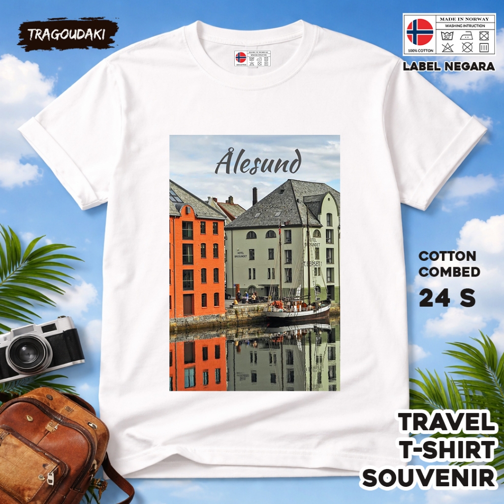 เสื้อยืดของที่ระลึก NORWAY NORWAY เสื้อผ้าของที่ระลึก 16 Tag ทําจากผ้าฝ้ายหวี 24s