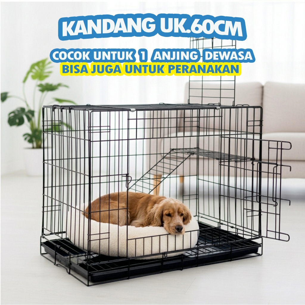 DOG CAGE UK.60 - ฟรี LADDER RACK, NAME TAG, TRAY - UK.48 X 30 X 38, สามารถพับได้