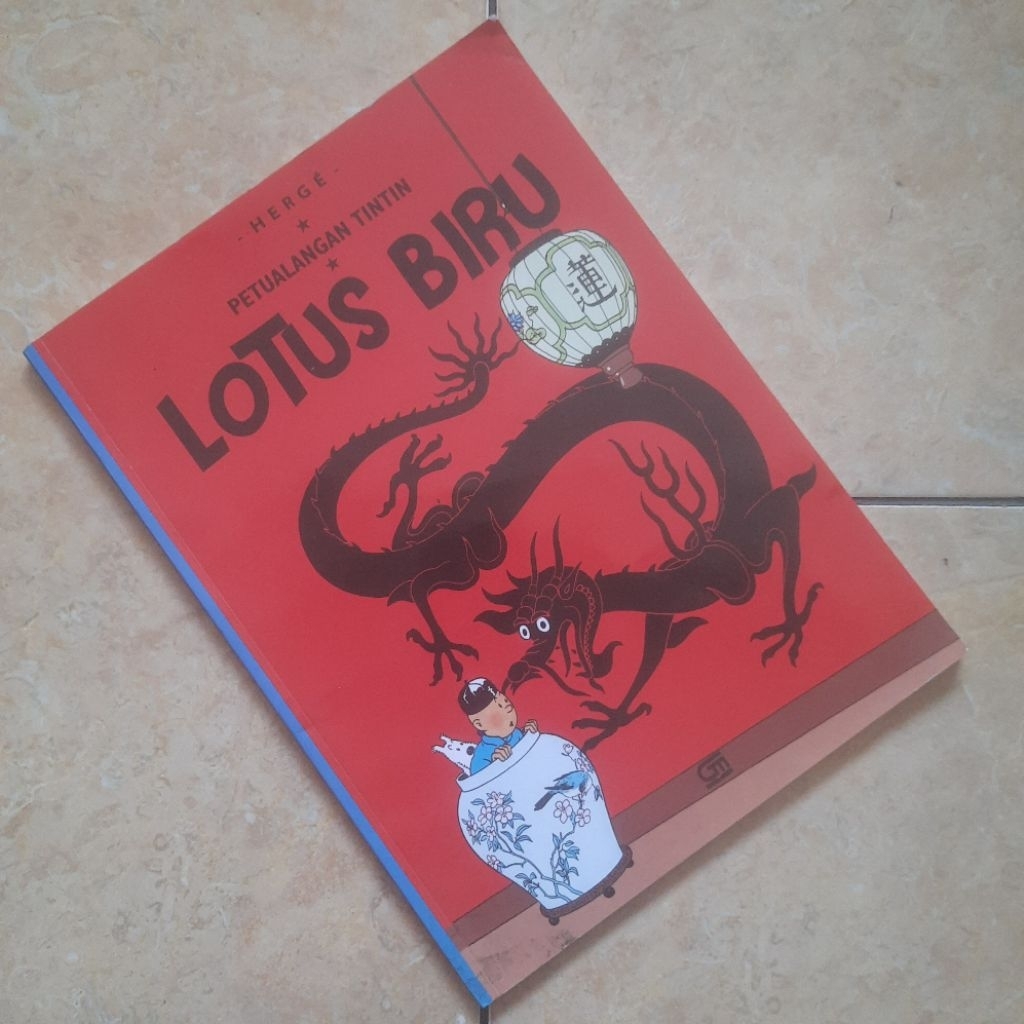 The Adventure Comic Tintin Lotus Blue Herge พิมพ์เวอร์ชันขนาดใหญ่สีต้นฉบับ