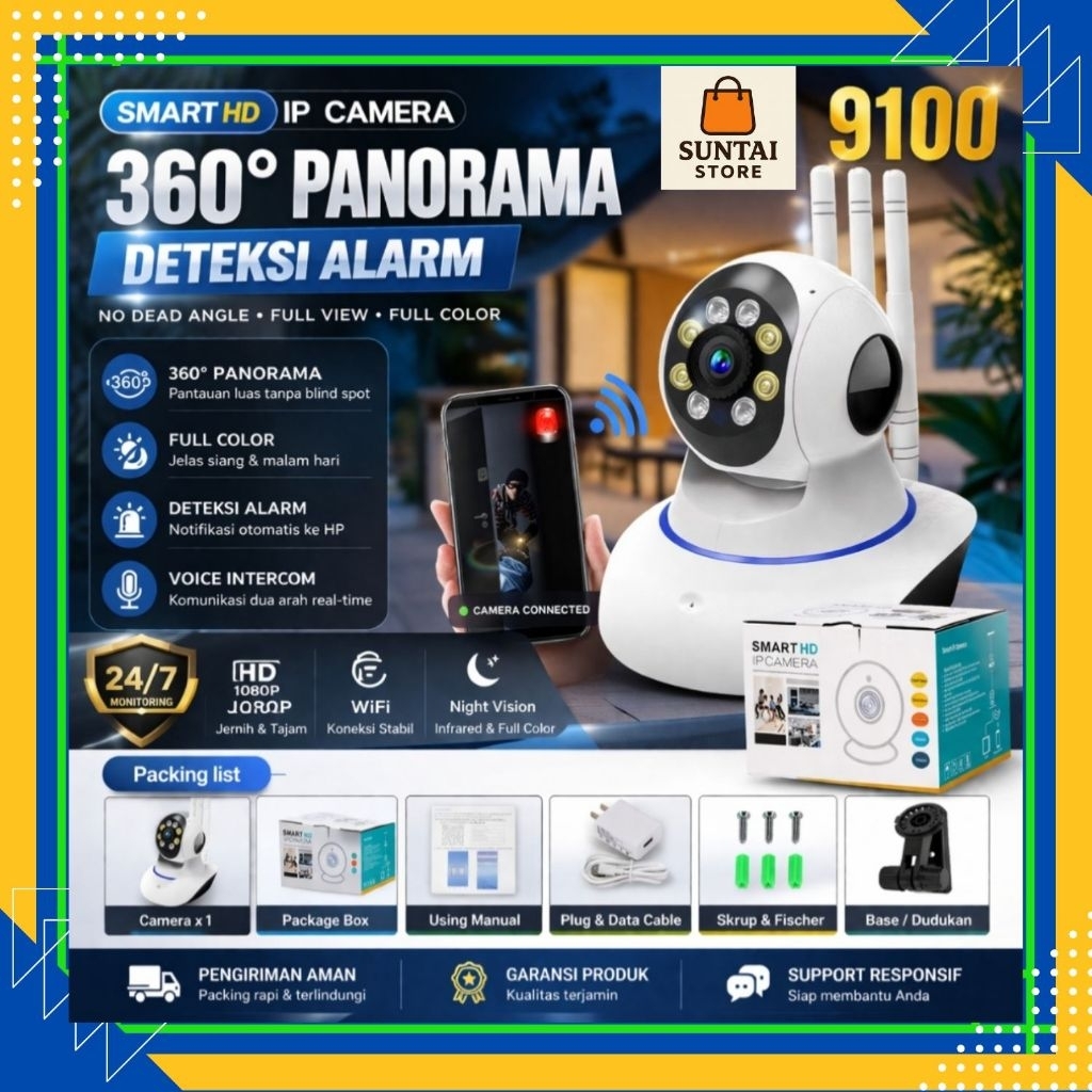 กล้องวงจรปิด Q5 Yi Iot 3 เสาอากาศ WIFI IP Cam 4MP 1080P FHD 360 องศาไมโครโฟนไร้สาย 2-Way สื่อสาร - ค