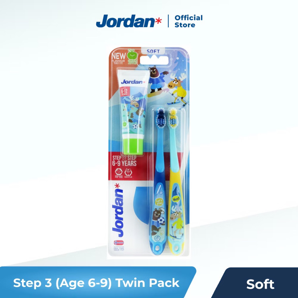 JORDAN TWINPACK Kids Step 3 Twin Soft - แปรงสีฟัน + ยาสีฟัน