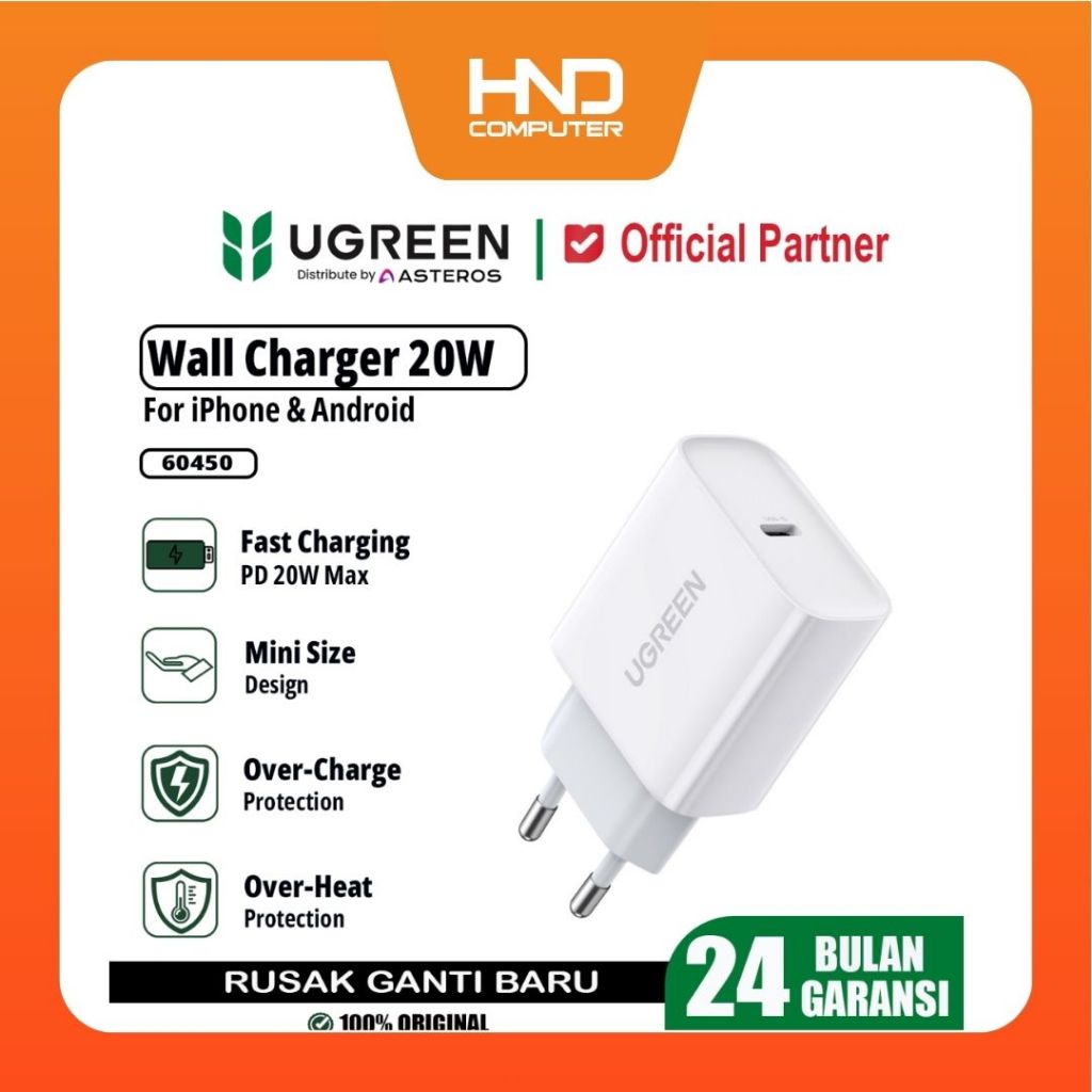 UGREEN 60450 USB Wall Charger พอร์ต USB-C 20W 20 วัตต์ PD HP Charger