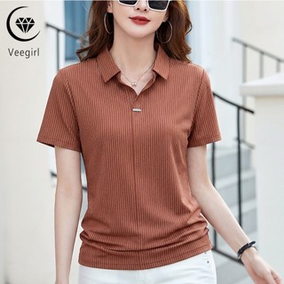 Veegirl  Slim Fit Ribbed Polo Wanita Premium Stretch – Kaos Kerah Lengan Pendek Body Fit Elegan Casual Smart Office Look Fashion Kekinian