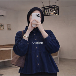 ARCELINE - Kemeja Wanita Crop Top Soft Jeans Atasan Wanita Lengan Panjang