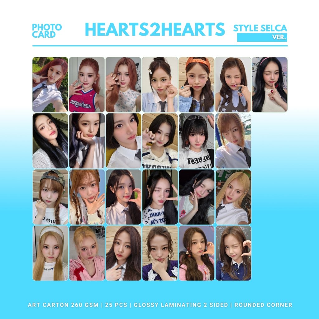 GLOSSY PHOCARD HEARTS2HEARTS SELCA FOCUS ROUNDED 25 ชิ้น KPOP การ์ด UNOFFICIAL H2H JIWOO YUHA IAN