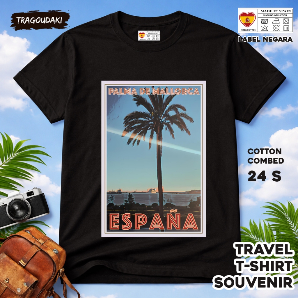SPAIN ของที่ระลึก T-SHIRT SPAIN 47 Tag ของที่ระลึก เสื้อผ้าทําจากผ้าฝ้ายหวี 24s