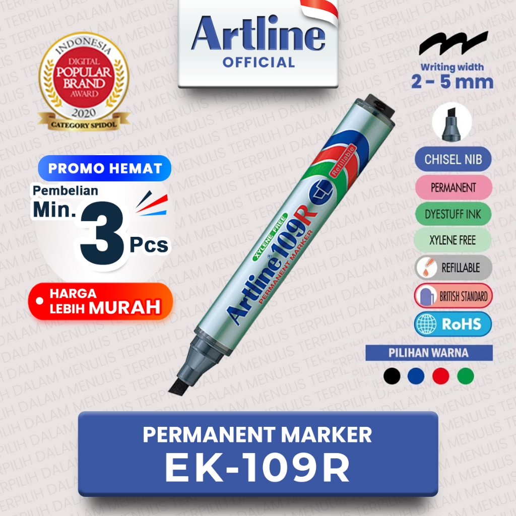 (LIVE) ARTLINE ปากกามาร์กเกอร์ถาวร EK-109R (นาที. ซื้อ 3 ชิ้น)