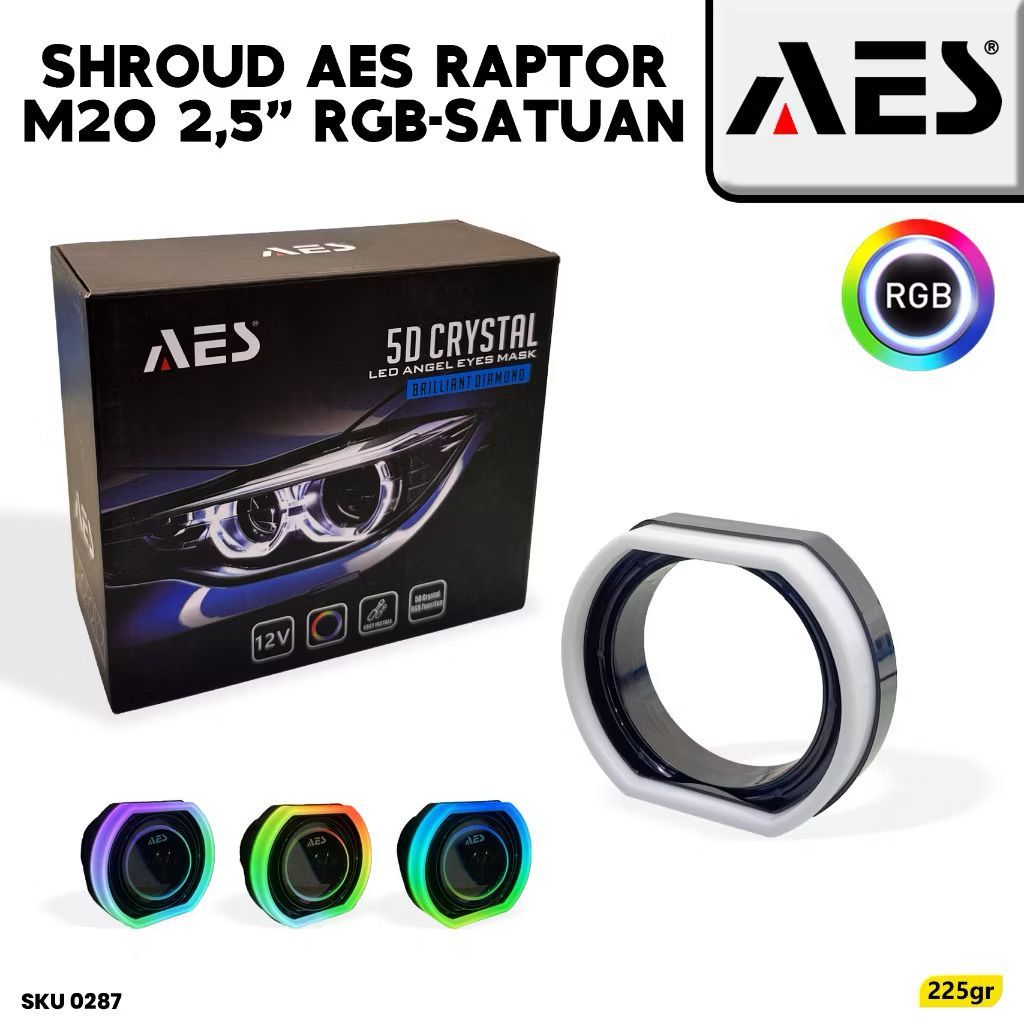 AES Raptor M20 2.5 "RGB Shroud LED Angel Eyes Mask 5D 12V พร้อมการควบคุมแอพ RGB