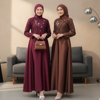 SAHARA Gamis Brokat Modern Premium Dress Pesta Busui Lebaran 2026 Velvet Mix Brukat Payet Mutiara