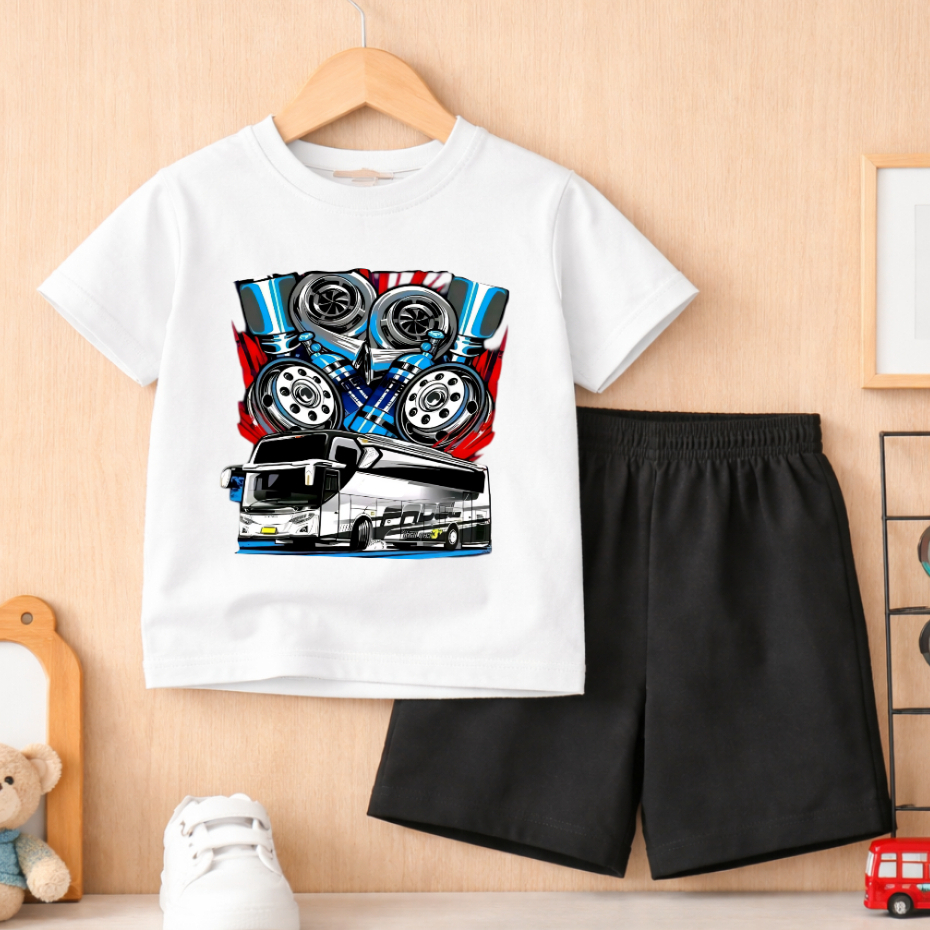 กางเกงขาสั้นเด็กชาย Set 5-15 Years Old BUS Motif